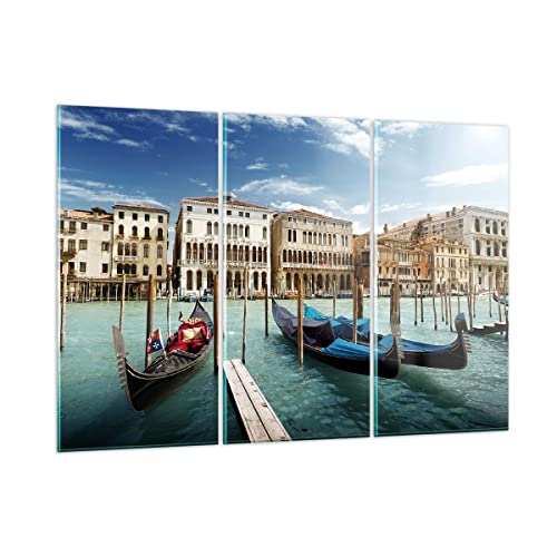 Mehrteilige Bilder auf Glas 165x110cm Glasbild Architektur venedig italien gondel Groß XXL Wanddeko Schlafzimmer Küche Set 3 teilige Wandbilder Dekoration Wohnzimmer Modern Wand Art GCE165x110-2705 von ARTTOR