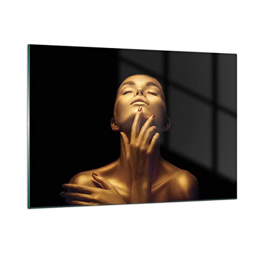 Wandbilder Dekoration Wohnzimmer Gold Frau Stück Bilder auf Glas 120x80cm Glasbild Schlafzimmer Küche Deko Wand Kunstdruck Art Groß XXL Wanddeko Bild im Glas Modern Wall Decor Glasdruck GAA120x80-4573 von ARTTOR