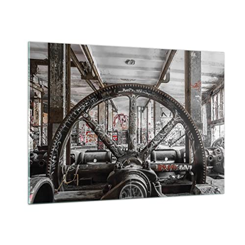 Bilder auf Glas 100x70cm Glasbild Maschine Industrie Graffiti Groß Wanddeko Bild im Glas Schlafzimmer Küche Deko Wandbilder Dekoration Wohnzimmer Modern Wall Decor Wand Kunstdruck Art GAA100x70-4304 von ARTTOR