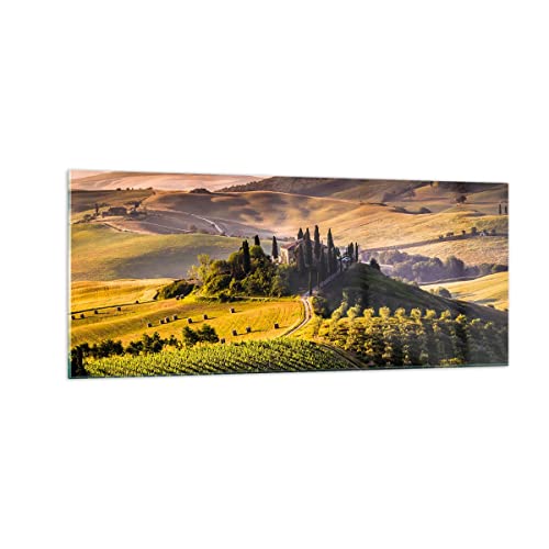 Panorama Bilder auf Glas 100x40cm Glasbild Landwirtschaft Bauernhof Toskana Weinberg Groß Wanddeko Schlafzimmer Küche Wandbilder Dekoration Wohnzimmer Modern Wand Kunstdruck Art GAB100x40-2465 von ARTTOR