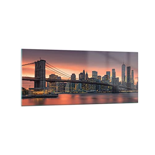 Wandbilder Dekoration Wohnzimmer New York Brücke Nacht Panorama Bilder auf Glas 120x50cm Glasbild Schlafzimmer Küche Wand Kunstdruck Art Groß Wanddeko Bild im Glas Modern Wall Decor GAB120x50-4048 von ARTTOR