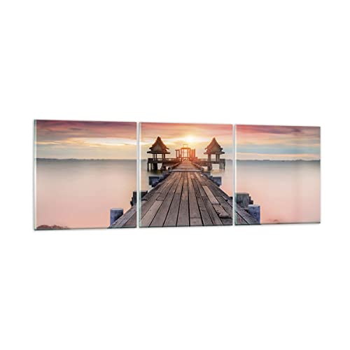 ARTTOR Mehrteilige Bilder auf Glas 120x40cm Glasbild Brücke Holz Spaziergang Groß Wanddeko Schlafzimmer Küche Set 3 teilige Wandbilder Dekoration Wohnzimmer Modern Wand Kunstdruck Art GCA120x40-4916 von ARTTOR