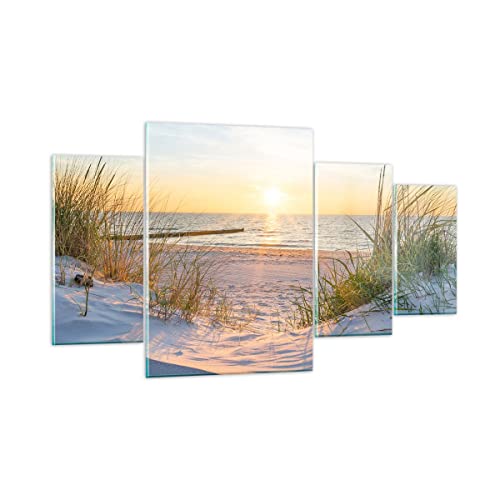 ARTTOR Mehrteilige Bilder auf Glas 160x90cm Glasbild Düne Strand Meer Groß XXL Wanddeko Schlafzimmer Küche Set 4 teilige Wandbilder Dekoration Wohnzimmer Modern Wand Kunstdruck Art GDL160x90-3989 von ARTTOR