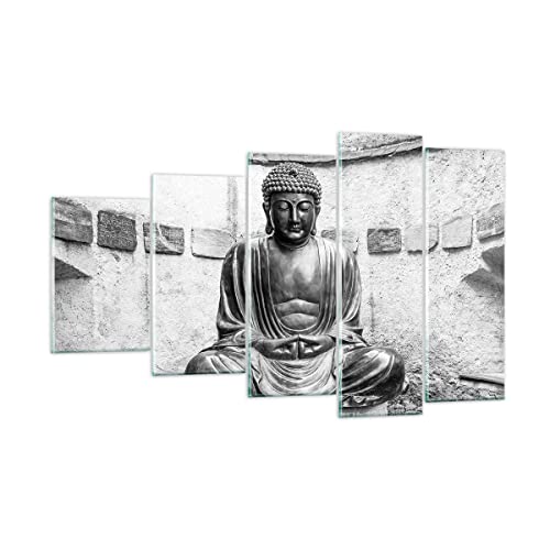 ARTTOR Mehrteilige Bilder auf Glas Japanisch Buddha Statue Glasbild 100x60cm Wandbilder Dekoration Wohnzimmer Schlafzimmer Küche Set 5 teilige Groß Wanddeko Wand Kunstdruck Art Modern GEG100x60-4329 von ARTTOR