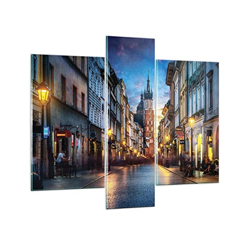 ARTTOR Mehrteilige Bilder auf Glas Krakau Kirche Mariacki Glasbild 95x80cm Wandbilder Dekoration Wohnzimmer Schlafzimmer Küche Set 3 teilige Groß Wanddeko Wand Kunstdruck Art Modern GCB95x80-4722 von ARTTOR