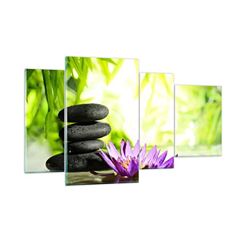 ARTTOR Mehrteilige Bilder auf Glas Spa bambus blume wasser Glasbild 120x70cm Wandbilder Dekoration Wohnzimmer Schlafzimmer Küche Set 4 teilige Groß Wanddeko Wand Kunstdruck Art Modern GDL120x70-2477 von ARTTOR