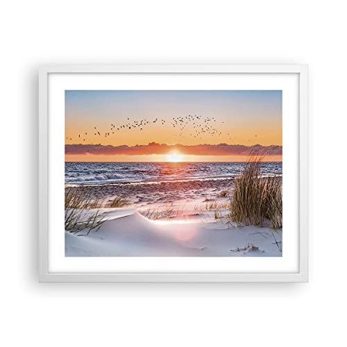ARTTOR Poster Weißrahmen Deko 50x40cm Sonne Strand Vögel Wandposter Art Prints Wanddeko Bild Wand Kunstdruck Wandbilder Dekoration Wohnzimmer Schlafzimmer Küche Modern Wall Art Decor P2WAA50x40-4727 von ARTTOR