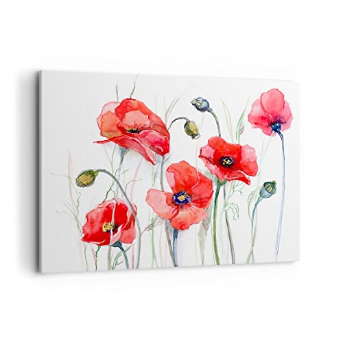 ARTTOR Wandbilder Dekoration Wohnzimmer Blume Mohn Wiese Bilder auf Leinwand 120x80cm Leinwandbild Schlafzimmer Küche Deko Wand Kunstdruck Art Groß XXL Wanddeko Bild Wall Decor Canvas AA120x80-3584 von ARTTOR