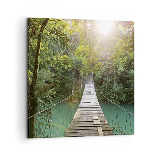 ARTTOR Wandbilder Dekoration Wohnzimmer Brücke Seil Dschungel Bilder auf Leinwand 50x50cm Leinwandbild Schlafzimmer Küche Deko Wand Kunstdruck Art Klein Wanddeko Bild Wall Decor Canvas AC50x50-4397 von ARTTOR