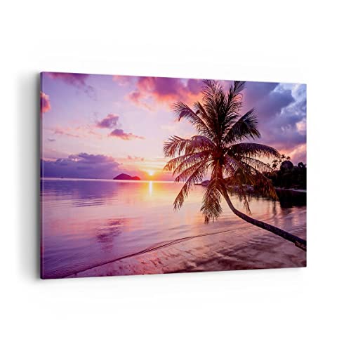 ARTTOR Wandbilder Dekoration Wohnzimmer Strand Meer Palme Bilder auf Leinwand 120x80cm Leinwandbild Schlafzimmer Küche Deko Wand Kunstdruck Art Groß XXL Wanddeko Bild Wall Decor Canvas AA120x80-3912 von ARTTOR