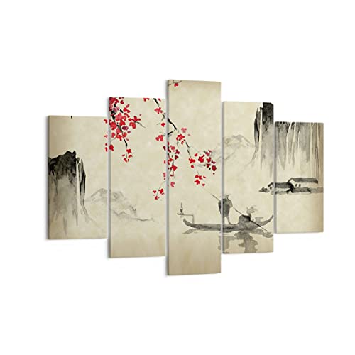 Bild auf Leinwand - Leinwandbild - 5 Teile - Blume Kirschen Japan - 150x100cm - Wand Bild - Wanddeko - Wandbilder - Leinwanddruck - Bilder - Wanddekoration - Leinwand bilder - EA150x100-5020 von ARTTOR