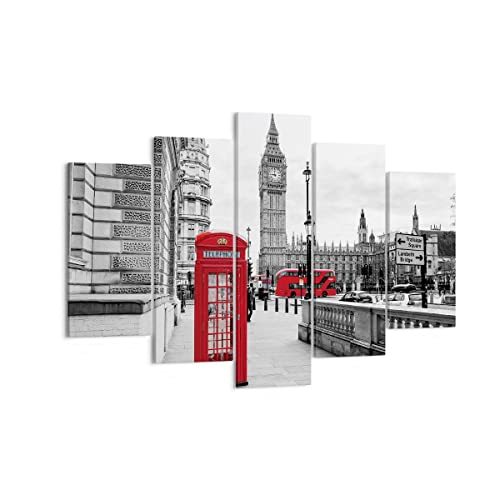 ARTTOR Bilder auf Leinwand 150x100cm Leinwandbild Schuppen Telefon London Groß XXL Wanddeko Bild Schlafzimmer Set 5 teilige Wandbilder Dekoration Wohnzimmer Canvas Wand Kunstdruck Art EA150x100-4326 von ARTTOR