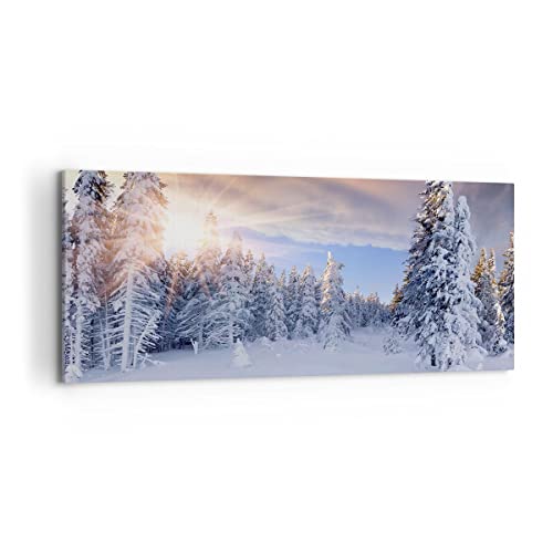 Wandbilder Dekoration Wohnzimmer Abenteuer alpen winter schnee Panorama Bilder auf Leinwand 120x50cm Leinwandbild Schlafzimmer Wand Kunstdruck Art Groß Wanddeko Bild Wall Decor Canvas AB120x50-2433 von ARTTOR