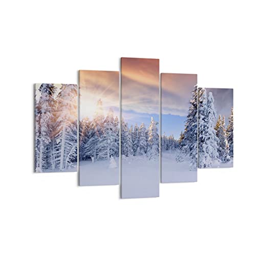 Bilder auf Leinwand 150x100cm Leinwandbild Abenteuer alpen winter schnee Groß XXL Wanddeko Bild Schlafzimmer Set 5 teilige Wandbilder Dekoration Wohnzimmer Canvas Wand Kunstdruck Art EA150x100-2433 von ARTTOR