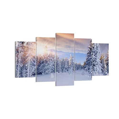 Wandbilder Dekoration Wohnzimmer Abenteuer alpen winter schnee Bilder auf Leinwand 160x85cm Leinwandbild Schlafzimmer Set 5 teilige Wand Kunstdruck Art Groß XXL Wanddeko Bild Canvas EA160x85-2433 von ARTTOR