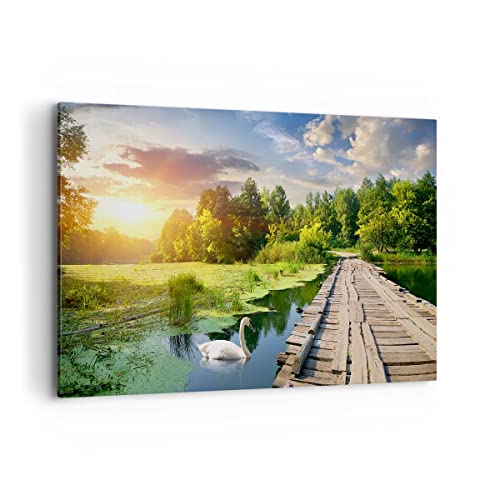 Wandbilder Dekoration Wohnzimmer Architektur Promenade Schwan Landschaft Bilder auf Leinwand 120x80cm Leinwandbild Schlafzimmer Deko Wand Kunstdruck Art Groß XXL Wanddeko Bild Canvas AA120x80-3179 von ARTTOR