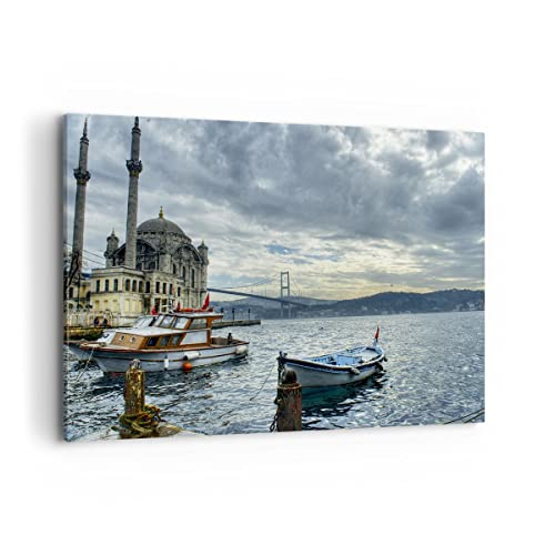 Wandbilder Dekoration Wohnzimmer Architektur asien boot brücke Bilder auf Leinwand 120x80cm Leinwandbild Schlafzimmer Deko Wand Kunstdruck Art Groß XXL Wanddeko Bild Wall Decor Canvas AA120x80-2102 von ARTTOR