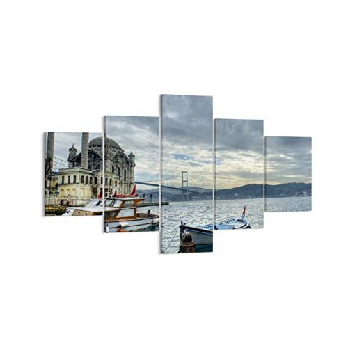 ARTTOR Bilder auf Leinwand Architektur asien boot brücke Leinwandbild 125x70cm Wandbilder Dekoration Wohnzimmer Schlafzimmer Set 5 teilige Klein Wanddeko Bild Wand Kunstdruck Art Canvas EA125x70-2102 von ARTTOR