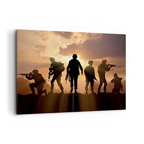 Bilder auf Leinwand 100x70cm Leinwandbild Armee Waffen Sonne Militär Groß Wanddeko Bild Schlafzimmer Küche Deko Wandbilder Dekoration Wohnzimmer Wall Decor Canvas Wand Kunstdruck Art AA100x70-2962 von ARTTOR