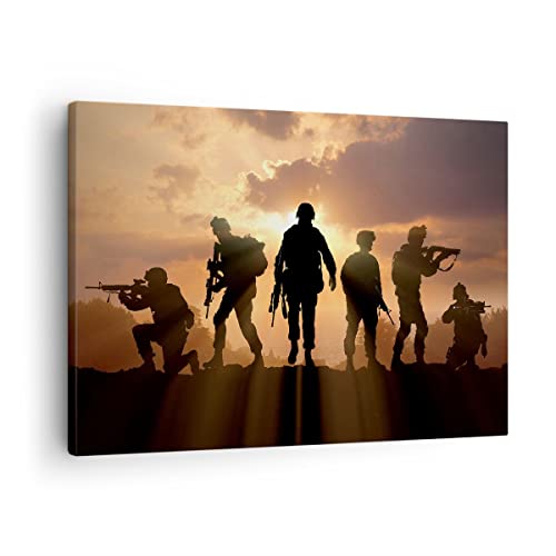 Bilder auf Leinwand Armee Waffen Sonne Militär Leinwandbild 70x50cm Wandbilder Dekoration Wohnzimmer Schlafzimmer Küche Deko Klein Wanddeko Bild Wand Kunstdruck Art Wall Decor Canvas AA70x50-2962 von ARTTOR