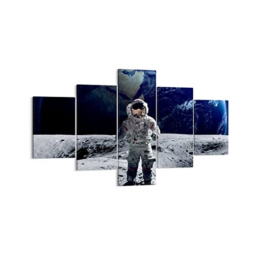 Mehrteilige Bilder auf Leinwand Astronaut Mond Erde Raum Leinwandbild 125x70cm Wandbilder Dekoration Wohnzimmer Schlafzimmer Set 5 teilige Klein Wanddeko Bild Wand Kunstdruck Art Canvas EA125x70-2864 von ARTTOR
