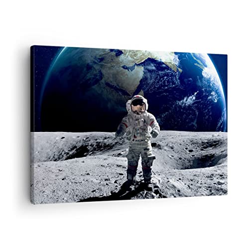 Bilder auf Leinwand Astronaut Mond Erde Raum Leinwandbild 70x50cm Wandbilder Dekoration Wohnzimmer Schlafzimmer Küche Deko Klein Wanddeko Bild Wand Kunstdruck Art Wall Decor Canvas AA70x50-2864 von ARTTOR