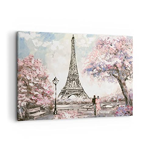 Wandbilder Dekoration Wohnzimmer Bäume Eiffle Paar Frankreich Bilder auf Leinwand 120x80cm Leinwandbild Schlafzimmer Deko Wand Kunstdruck Art Groß XXL Wanddeko Bild Wall Decor Canvas AA120x80-3147 von ARTTOR