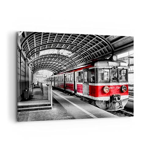 Wandbilder Dekoration Wohnzimmer Bahn Bahnhof Zug Transport Bilder auf Leinwand 120x80cm Leinwandbild Schlafzimmer Küche Deko Wand Kunstdruck Art Groß XXL Wanddeko Bild Wall Decor Canvas AA120x80-2558 von ARTTOR