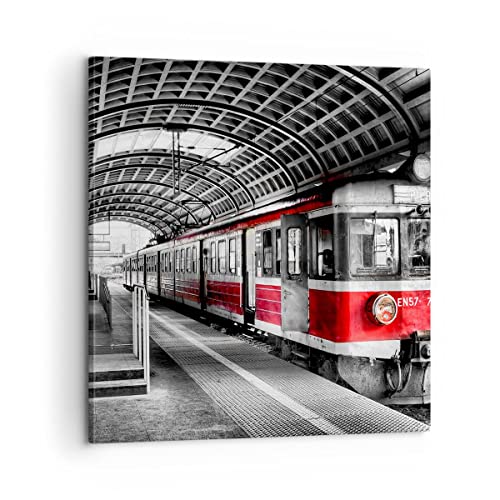 Bilder auf Leinwand Bahn Bahnhof Zug Transport Leinwandbild 60x60cm Wandbilder Dekoration Wohnzimmer Schlafzimmer Küche Deko Groß Wanddeko Bild Wand Kunstdruck Art Wall Decor Canvas AC60x60-2558 von ARTTOR