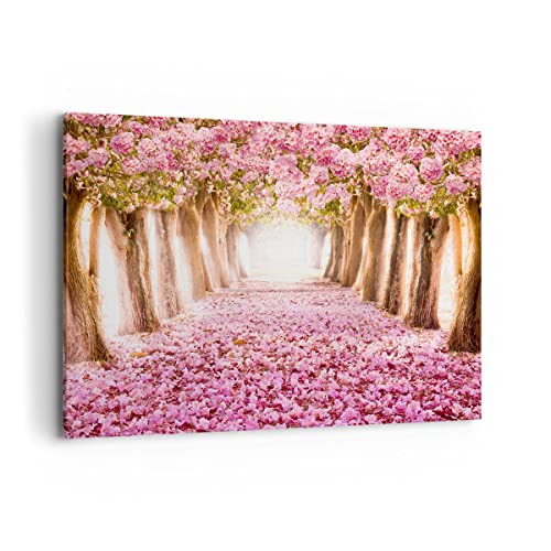 Bilder auf Leinwand 100x70cm Leinwandbild Baum Blumen Kirsche Natur Groß Wanddeko Bild Schlafzimmer Küche Deko Wandbilder Dekoration Wohnzimmer Wall Decor Canvas Wand Kunstdruck Art AA100x70-2794 von ARTTOR