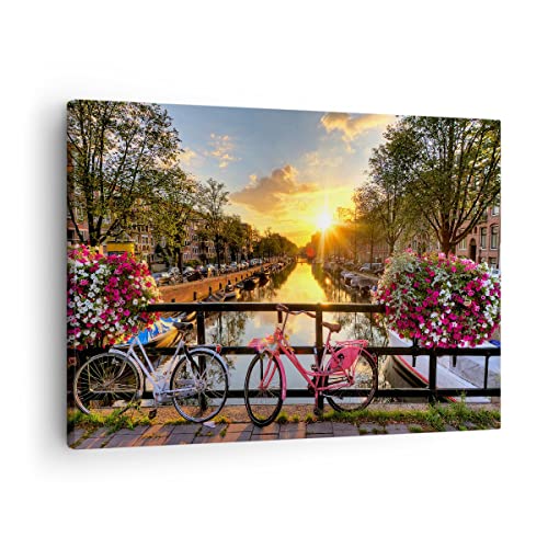 Bild auf Leinwand - Leinwandbild - Bikes Kanal Amsterdam Architektur - 70x50cm - Wand Bild - Wanddeko - Leinwanddruck - Bilder - Kunstdruck - Leinwand bilder - Wandkunst - AA70x50-3081 von ARTTOR