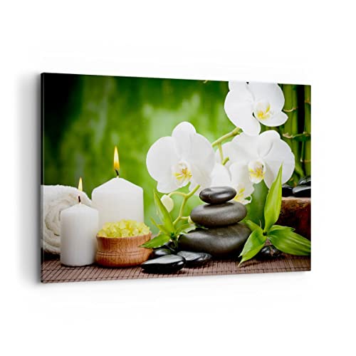 Wandbilder Dekoration Wohnzimmer Blume aromatherapie spa Bilder auf Leinwand 120x80cm Leinwandbild Schlafzimmer Küche Deko Wand Kunstdruck Art Groß XXL Wanddeko Bild Wall Decor Canvas AA120x80-2718 von ARTTOR