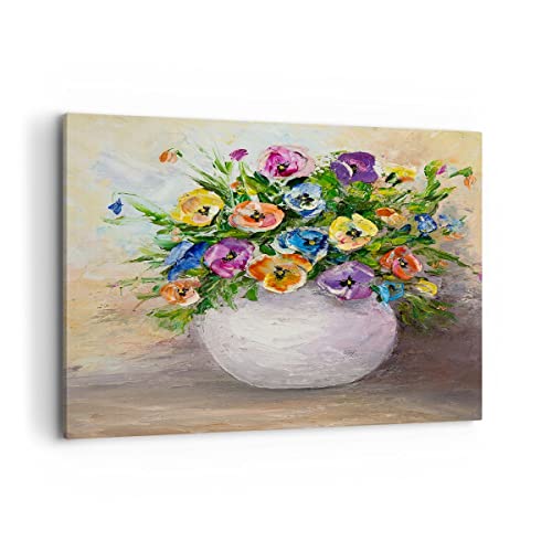 Bilder auf Leinwand 100x70cm Leinwandbild Blumen Blumenstrauß Vase bunt Groß Wanddeko Bild Schlafzimmer Küche Deko Wandbilder Dekoration Wohnzimmer Wall Decor Canvas Wand Kunstdruck Art AA100x70-2915 von ARTTOR