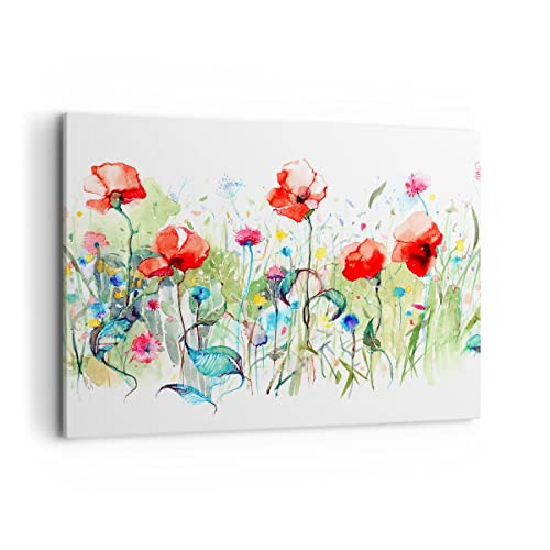 Bilder auf Leinwand 100x70cm Leinwandbild Blumen Wiese Blatt Natur Groß Wanddeko Bild Schlafzimmer Küche Deko Wandbilder Dekoration Wohnzimmer Wall Decor Canvas Wand Kunstdruck Art AA100x70-3076 von ARTTOR