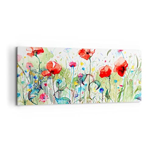 Wandbilder Dekoration Wohnzimmer Blumen Wiese Blatt Natur Panorama Bilder auf Leinwand 120x50cm Leinwandbild Schlafzimmer Küche Wand Kunstdruck Art Groß Wanddeko Bild Wall Decor Canvas AB120x50-3076 von ARTTOR