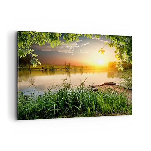 ARTTOR Bilder auf Leinwand 100x70cm Leinwandbild mit Rahmen Brücke See Groß Wanddeko Bild Schlafzimmer Küche Deko Wandbilder Dekoration Wohnzimmer Wall Decor Canvas Wand Kunstdruck Art AA100x70-3914 von ARTTOR