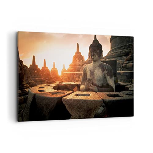 Wandbilder Dekoration Wohnzimmer Buddha Glaube Asien Bilder auf Leinwand 120x80cm Leinwandbild Schlafzimmer Küche Deko Wand Kunstdruck Art Groß XXL Wanddeko Bild Wall Decor Canvas AA120x80-4026 von ARTTOR