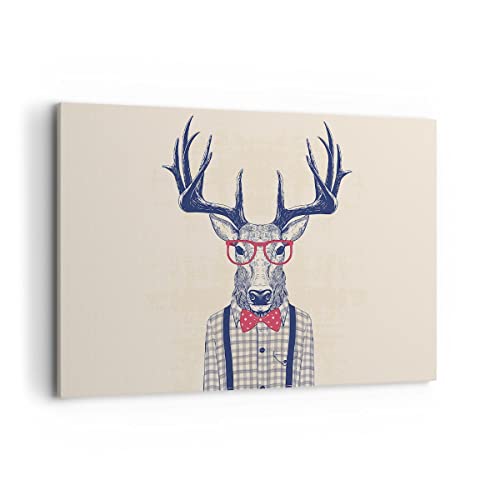 Wandbilder Dekoration Wohnzimmer Charakter Hirsch Illustration hipster Bilder auf Leinwand 120x80cm Leinwandbild Schlafzimmer Deko Wand Kunstdruck Art Groß XXL Wanddeko Bild Decor Canvas AA120x80-3120 von ARTTOR