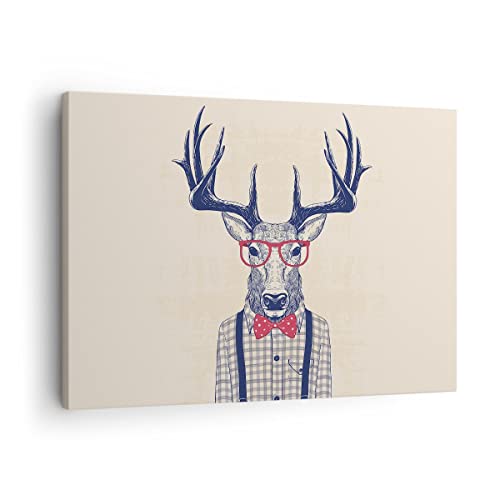 Bilder auf Leinwand Charakter Hirsch Illustration hipster Leinwandbild 70x50cm Wandbilder Dekoration Wohnzimmer Schlafzimmer Deko Klein Wanddeko Bild Wand Kunstdruck Art Wall Decor Canvas AA70x50-3120 von ARTTOR