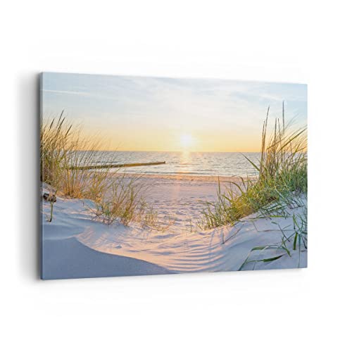 Bilder auf Leinwand 100x70cm Leinwandbild mit Rahmen Düne Strand Meer Groß Wanddeko Bild Schlafzimmer Küche Deko Wandbilder Dekoration Wohnzimmer Wall Decor Canvas Wand Kunstdruck Art AA100x70-3989 von ARTTOR