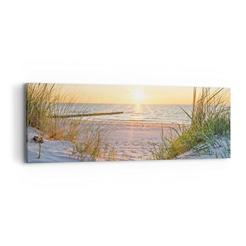 Panorama Bilder auf Leinwand Düne Strand Meer Leinwandbild mit Rahmen 90x30cm Wandbilder Dekoration Wohnzimmer Schlafzimmer Küche Klein Wanddeko Bild Wand Kunstdruck Art Wall Decor Canvas AB90x30-3989 von ARTTOR