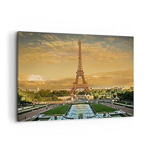 Bilder auf Leinwand 100x70cm Leinwandbild Eiffelturm Frankreich Paris Groß Wanddeko Bild Schlafzimmer Küche Deko Wandbilder Dekoration Wohnzimmer Wall Decor Canvas Wand Kunstdruck Art AA100x70-0435 von ARTTOR