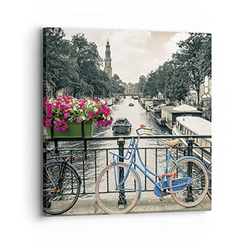 Bilder auf Leinwand Amsterdam Fahrräder Brücke Leinwandbild 30x30cm Wandbilder Dekoration Wohnzimmer Schlafzimmer Küche Deko Klein Wanddeko Bild Wand Kunstdruck Art Wall Decor Canvas AC30x30-4503 von ARTTOR