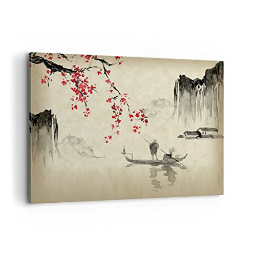 Wandbilder Dekoration Wohnzimmer Blume Kirschen Japan Bilder auf Leinwand 120x80cm Leinwandbild Schlafzimmer Küche Deko Wand Kunstdruck Art Groß XXL Wanddeko Bild Wall Decor Canvas AA120x80-5020 von ARTTOR