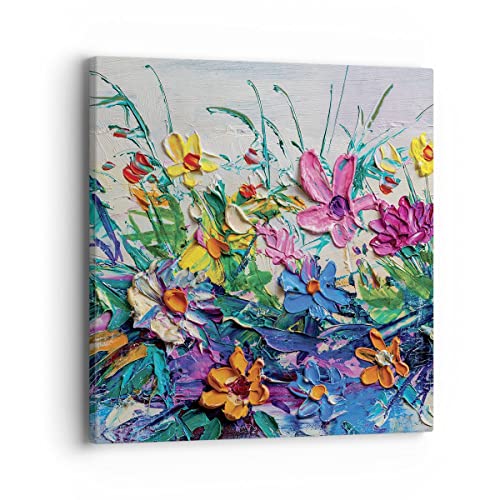 Bilder auf Leinwand 40x40cm Leinwandbild Blumen die Farben pastos Klein Wanddeko Bild Schlafzimmer Küche Deko Wandbilder Dekoration Wohnzimmer Wall Decor Canvas Wand Kunstdruck Art AC40x40-4521 von ARTTOR