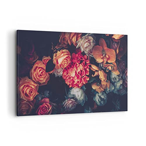 Wandbilder Dekoration Wohnzimmer Blumenstrauß Blumen Rosen Bilder auf Leinwand 120x80cm Leinwandbild Schlafzimmer Küche Deko Wand Kunstdruck Art Groß XXL Wanddeko Bild Wall Decor Canvas AA120x80-5002 von ARTTOR