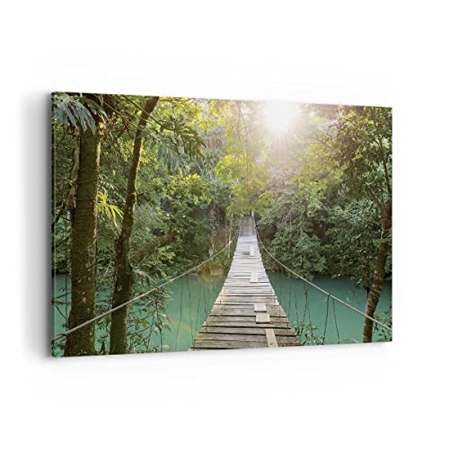 Wandbilder Dekoration Wohnzimmer Brücke Seil Dschungel Bilder auf Leinwand 120x80cm Leinwandbild Schlafzimmer Küche Deko Wand Kunstdruck Art Groß XXL Wanddeko Bild Wall Decor Canvas AA120x80-4397 von ARTTOR