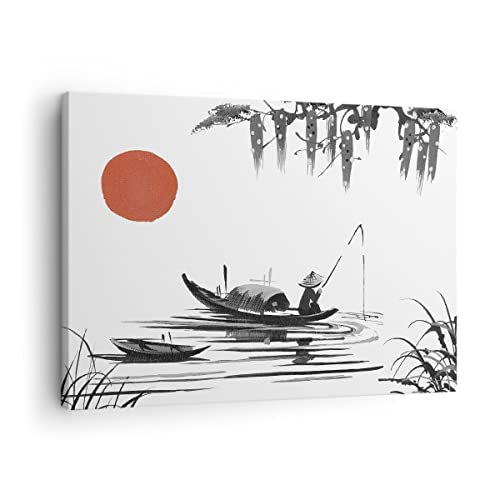 Bilder auf Leinwand China Angler Zeichnen Leinwandbild 70x50cm Wandbilder Dekoration Wohnzimmer Schlafzimmer Küche Deko Klein Wanddeko Bild Wand Kunstdruck Art Wall Decor Canvas AA70x50-4340 von ARTTOR