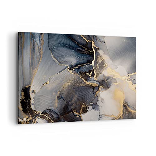 Bilder auf Leinwand 100x70cm Leinwandbild Dunkel Abstraktion Gold Groß Wanddeko Bild Schlafzimmer Küche Deko Wandbilder Dekoration Wohnzimmer Wall Decor Canvas Wand Kunstdruck Art AA100x70-4824 von ARTTOR