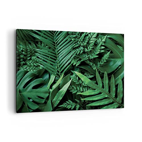 Bilder auf Leinwand 100x70cm Leinwandbild Exotisch Blätter Monstera Groß Wanddeko Bild Schlafzimmer Küche Deko Wandbilder Dekoration Wohnzimmer Wall Decor Canvas Wand Kunstdruck Art AA100x70-4746 von ARTTOR